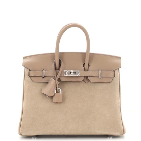 Hermes Handbags - Hermes Birkin Handbag Grey Doblis Suede with Swift with Palladium Hardware 25
